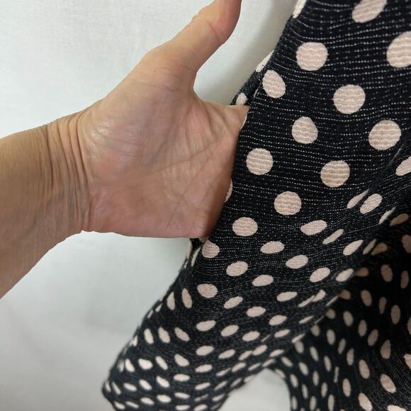 Anthropologie Maeve Nikola Black Cream Dot Print Lattice Neck SS Dress Size 12 - Picture 8 of 16